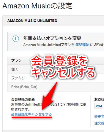 Amazon Music Unlimited 解約仕方