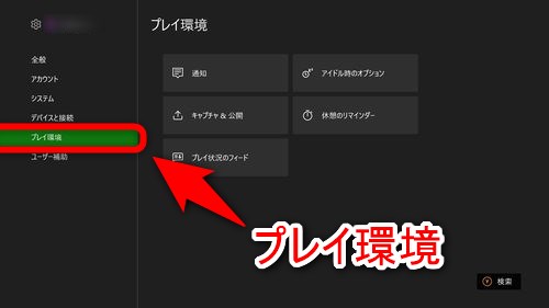 左メニューから「プレイ環境」を選択する