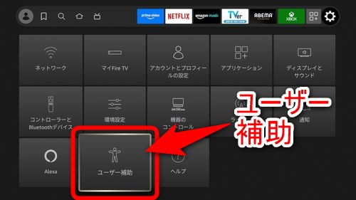 設定の項目の中から「ユーザー補助」を選択する